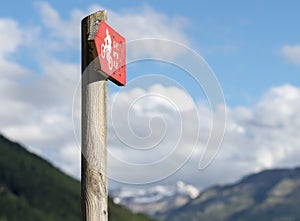 Mountain bike route sign, Bormio, Italy photo